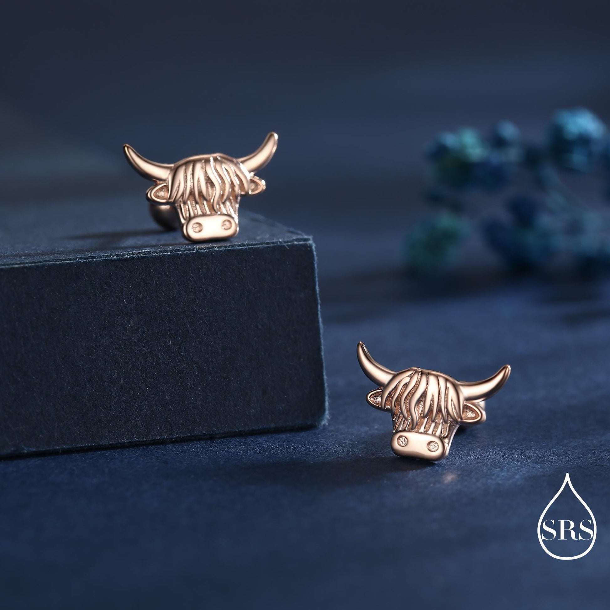 Delicate Highland Cow Internal Flat Back /Screw Back / Stud Earrings in Sterling Silver, Silver or Gold or Rose Gold, Scottish Design