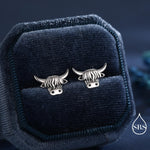 Delicate Highland Cow 18G Screw Back Earrings in Sterling Silver, Animal Earrings