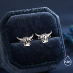Delicate Highland Cow 16G Internally Threaded Flat Back Earrings in Sterling Silver, Animal Earrings