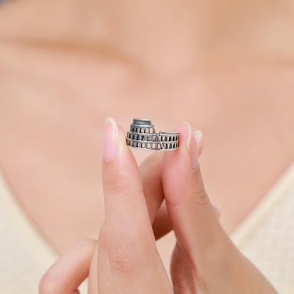 Colosseum Inspired Sterling Silver Adjustable Ring – Ancient Rome Collection - Oxidised Silver Chunky Statement Ring