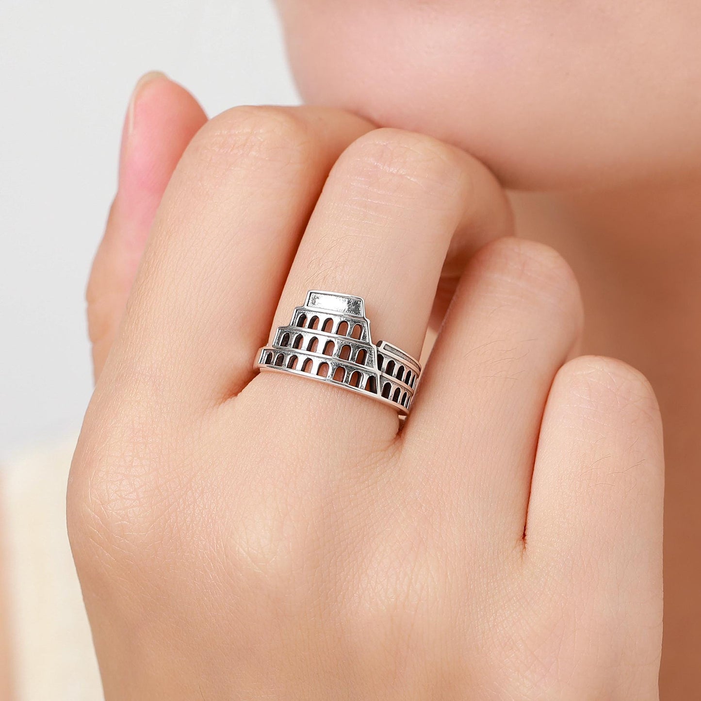 Colosseum Inspired Sterling Silver Adjustable Ring – Ancient Rome Collection - Oxidised Silver Chunky Statement Ring
