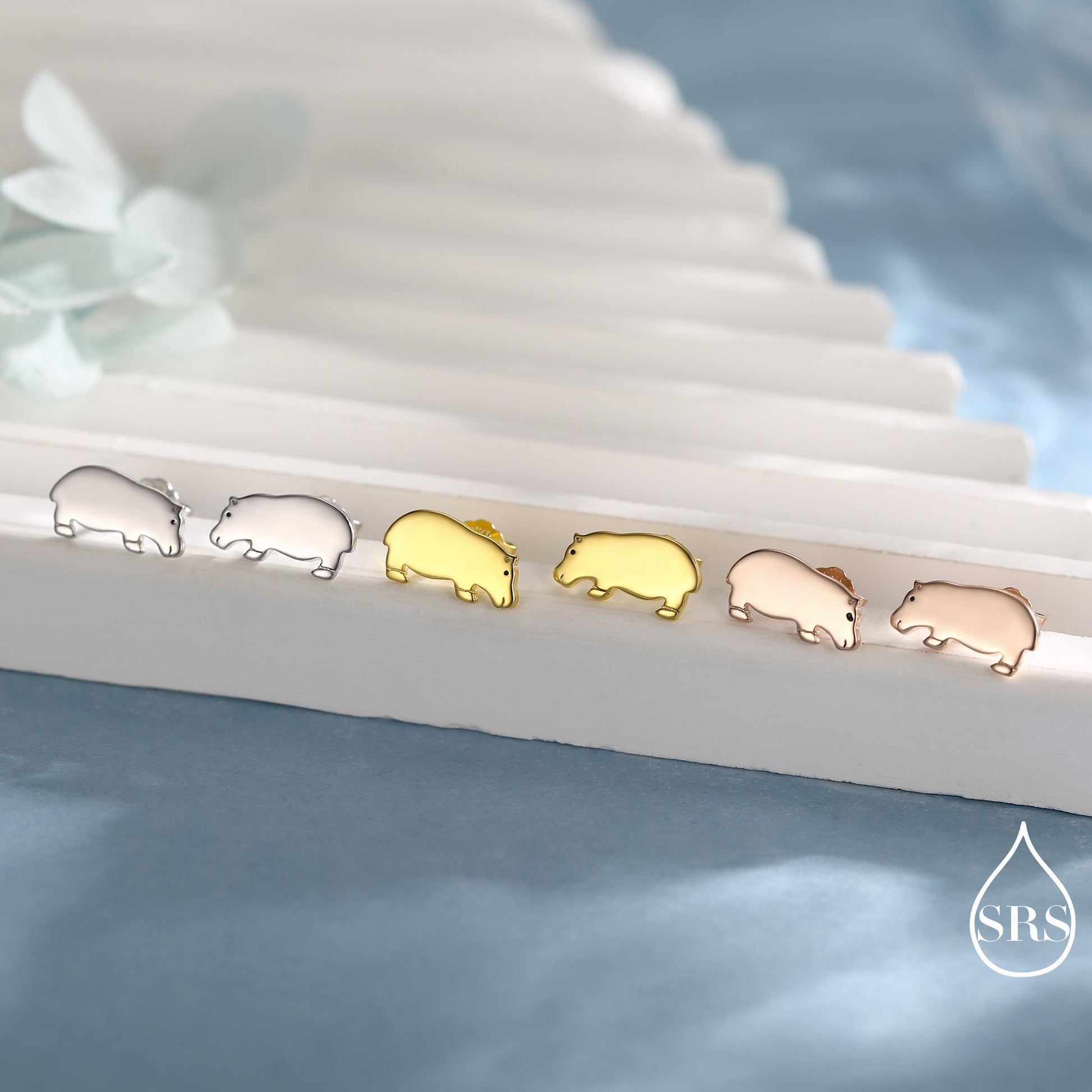 Hippo Stud Earrings in Sterling Silver, Cute Baby Hippo Earrings, Nature Inspired Animal Earrings