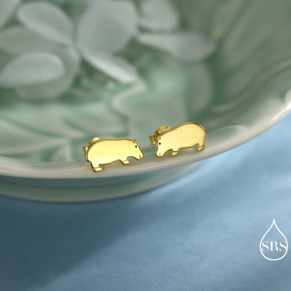 Hippo Stud Earrings in Sterling Silver, Cute Baby Hippo Earrings, Nature Inspired Animal Earrings