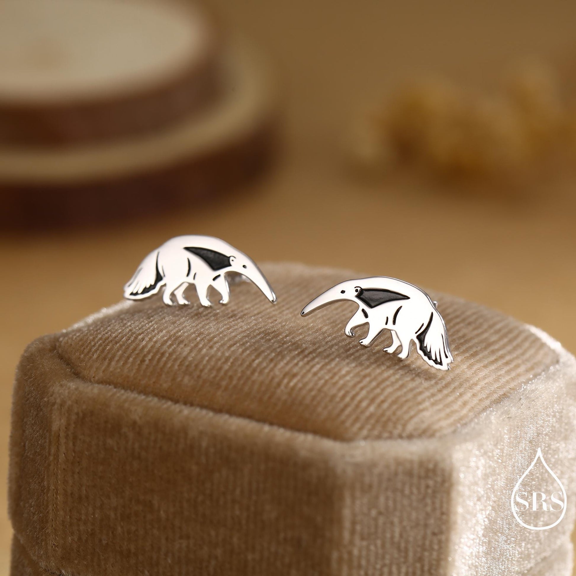 Sterling Silver Ant Eater Stud Earrings | Minimalist Animal Studs | Silver, Gold or Rose Gold Finish