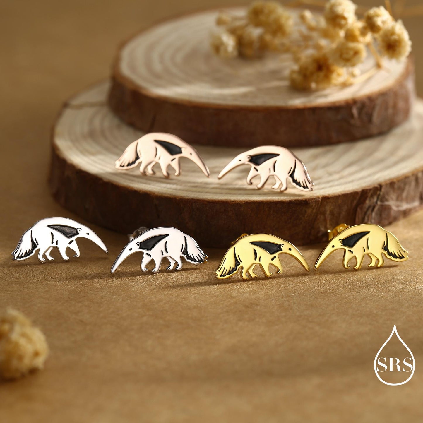 Sterling Silver Ant Eater Stud Earrings | Minimalist Animal Studs | Silver, Gold or Rose Gold Finish