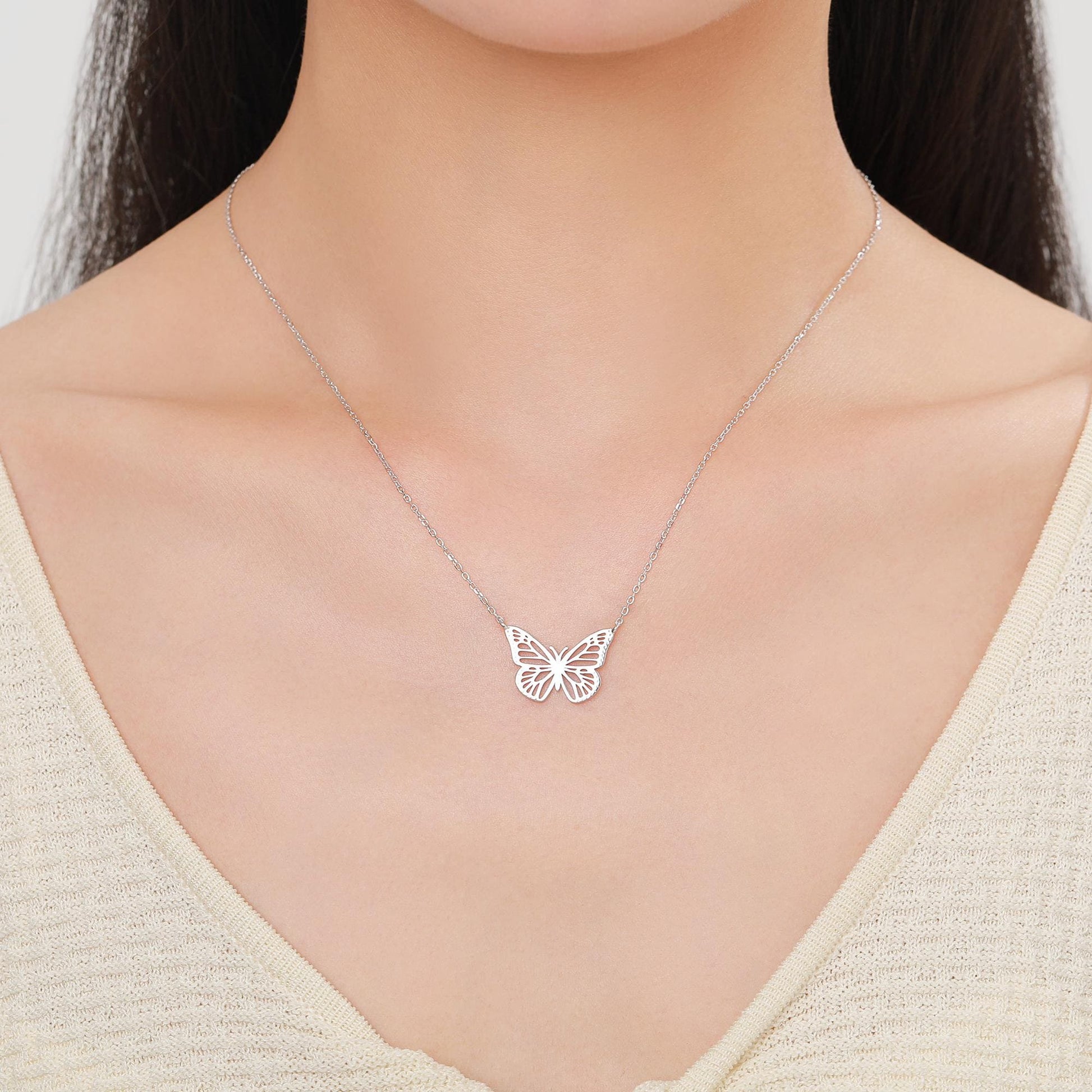 Delicate Cut-Out Butterfly Pendant Necklace in Sterling Silver, Silver or Gold or Rose Gold Finish