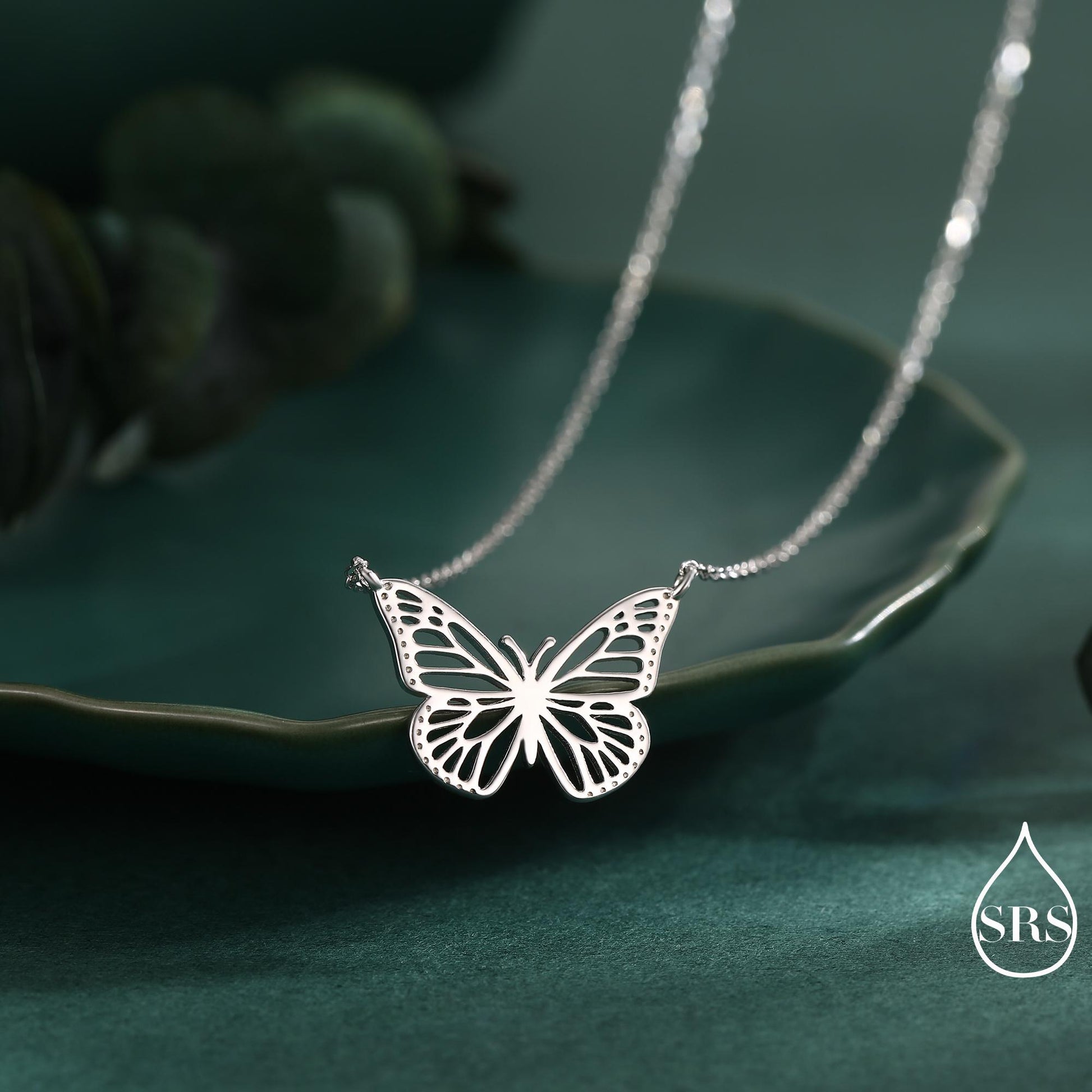 Delicate Cut-Out Butterfly Pendant Necklace in Sterling Silver, Silver or Gold or Rose Gold Finish