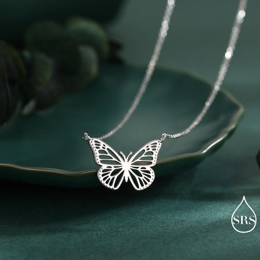 Delicate Cut-Out Butterfly Pendant Necklace in Sterling Silver, Silver or Gold or Rose Gold Finish