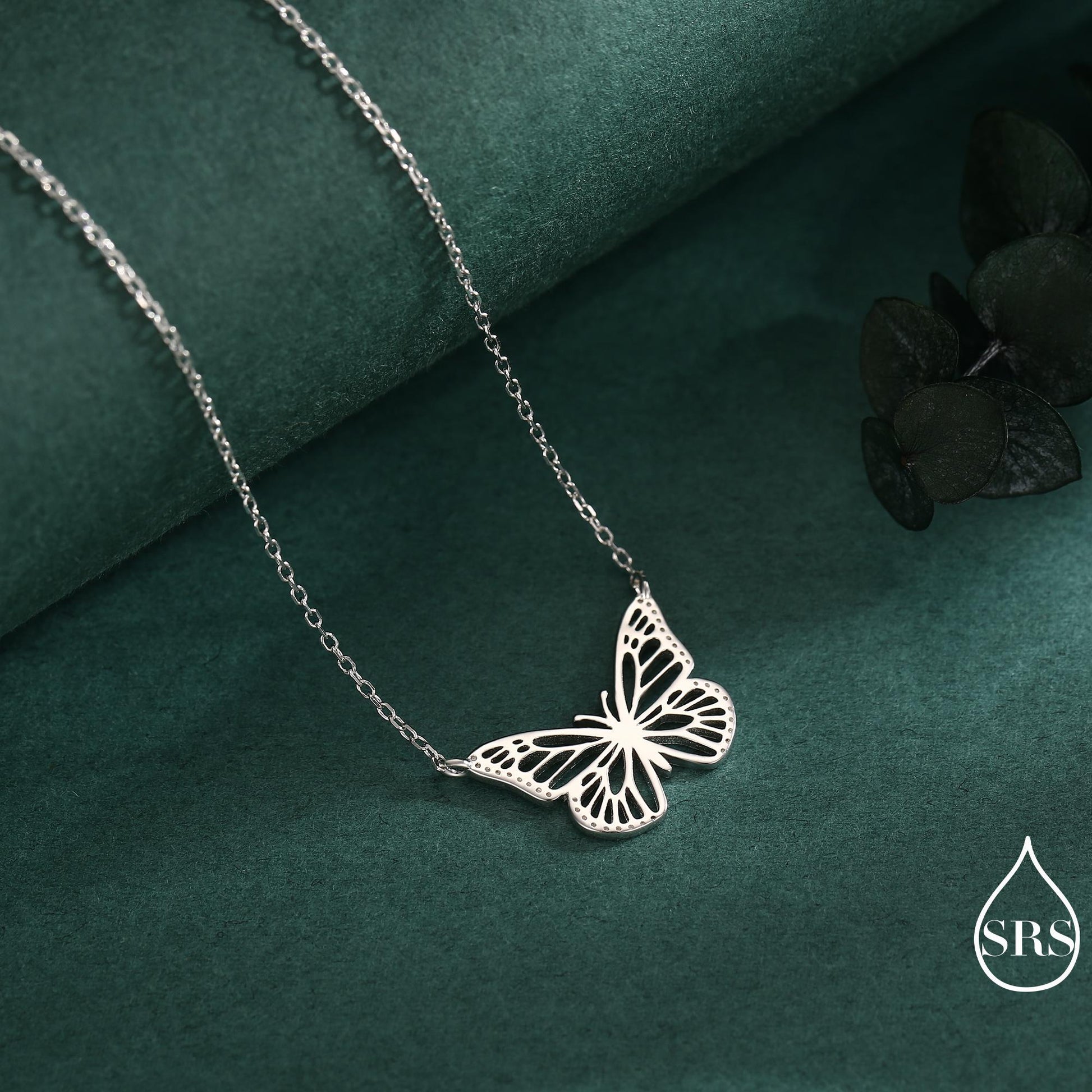 Delicate Cut-Out Butterfly Pendant Necklace in Sterling Silver, Silver or Gold or Rose Gold Finish