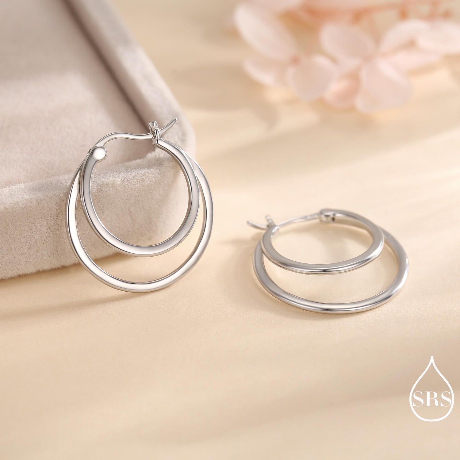 Single Piercing Double Large Hoop Earrings in Sterling Silver, Silver, Gold or Rose Gold Finish, Large Hoops, Silver Chunky Hoops