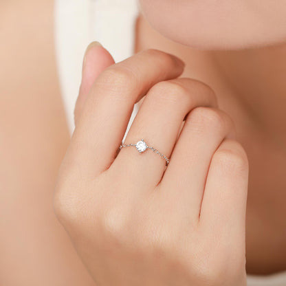 Sterling Silver Sparkly CZ Soft Chain Ring, Adjustable Size Crystal Chain Ring, Silver or Gold Finish, Soft chain Ring in Sterling Silver