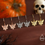 Death's-head Hawkmoth Moth Drop Hook Earrings in Sterling Silver, Silver Gold or Rose Gold, Nature Inspired Insect Animal Earrings