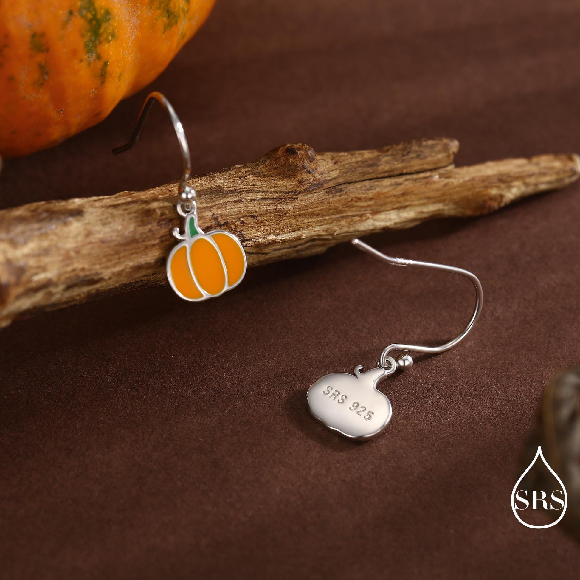 Enamel Pumpkin Drop Hook Earrings in Sterling Silver, Silver, Gold or Rose Gold Finish, Pumpkin Earrings, Halloween Earrings