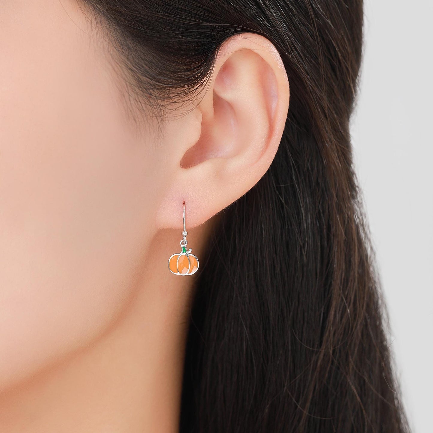 Enamel Pumpkin Drop Hook Earrings in Sterling Silver, Silver, Gold or Rose Gold Finish, Pumpkin Earrings, Halloween Earrings
