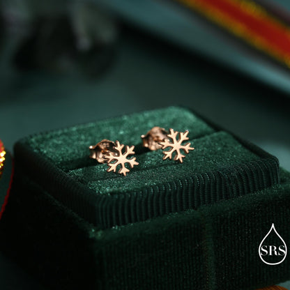 Snowflake Stud Earrings in Sterling Silver, Snow Earrings, Available in Three Finishes - Silver, Gold and Rose Gold, Dainty Snowflake