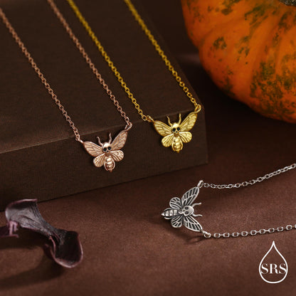 Sterling Silver Death’s-Head Moth Necklace – Gothic Insect Pendant with Skull Detail, Halloween Dark Aesthetic Jewellery by SRS