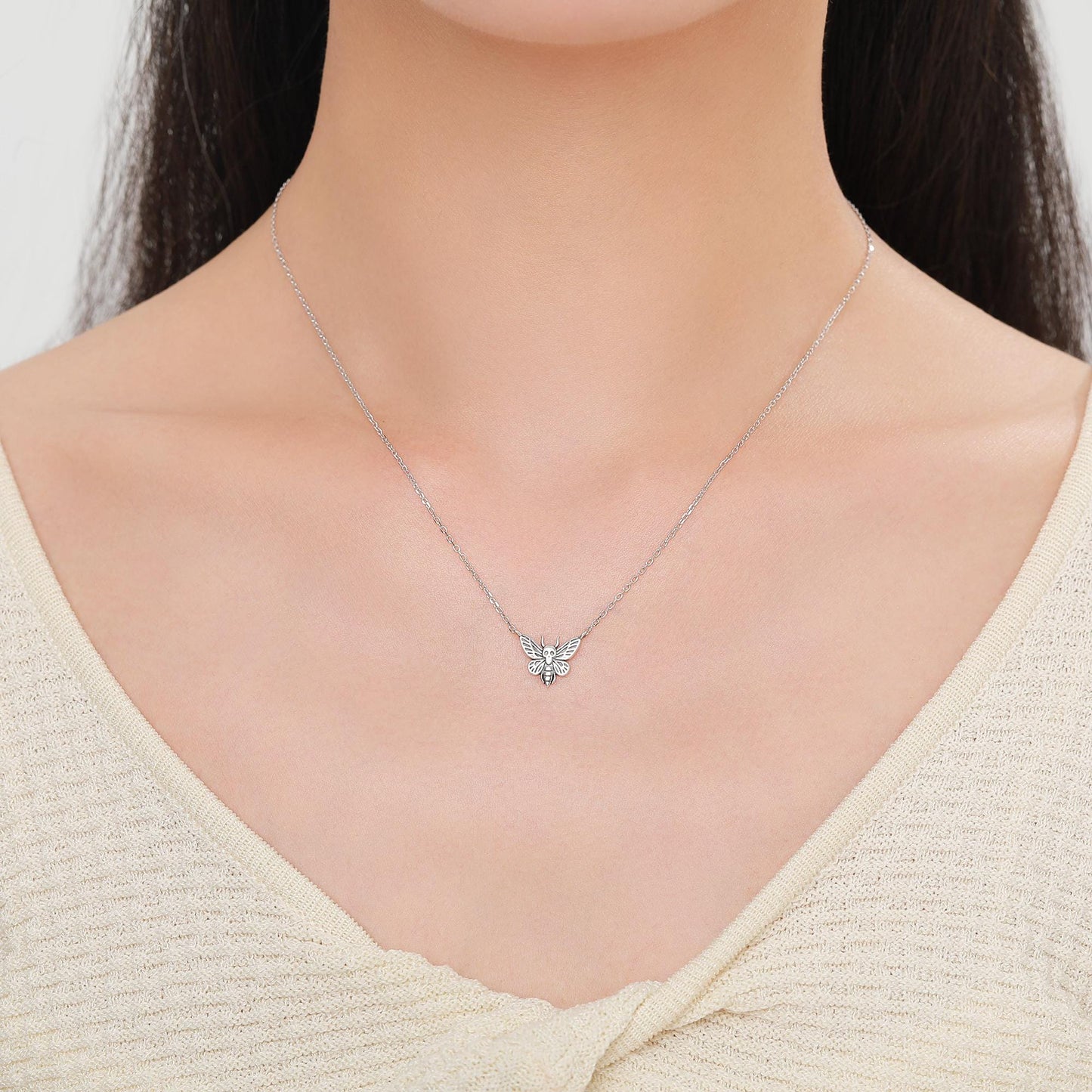 Sterling Silver Death’s-Head Moth Necklace – Gothic Insect Pendant with Skull Detail, Halloween Dark Aesthetic Jewellery by SRS