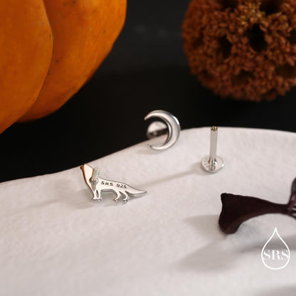 Mismatched Wolf and Moon Screw Back / Flat Back / Stud Earrings in Sterling Silver, Silver, Gold or Rose Gold, Asymmetric Earrings