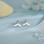 Whale Tail 18G Screw Back Earrings in Sterling Silver, Animal Earrings
