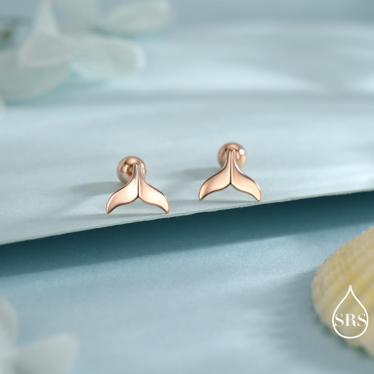 Whale Tail Screw Back / Stud Earrings in Sterling Silver, Silver or Gold or Rose Gold, Fish Tail Earrings, Fish Earrings
