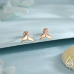 Whale Tail 18G Screw Back Earrings in Sterling Silver, Animal Earrings