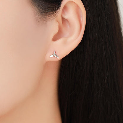 Whale Tail Flat Back Earrings in Sterling Silver, 16G 8mm Internally Threaded Fish Flat Back Earrings