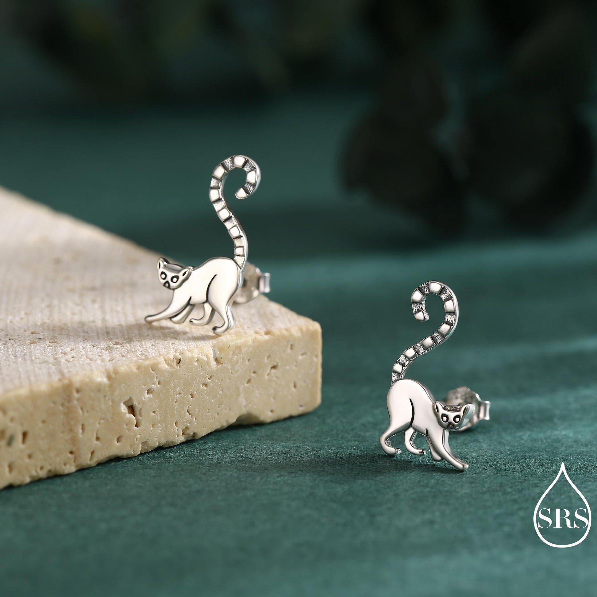 Sterling Silver Lemur Earrings | Minimalist Animal Studs | Jungle Cat Earrings | Silver Rain Silver Jewellery