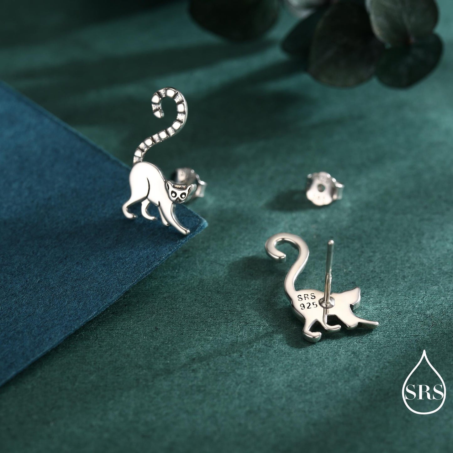 Sterling Silver Lemur Earrings | Minimalist Animal Studs | Jungle Cat Earrings | Silver Rain Silver Jewellery