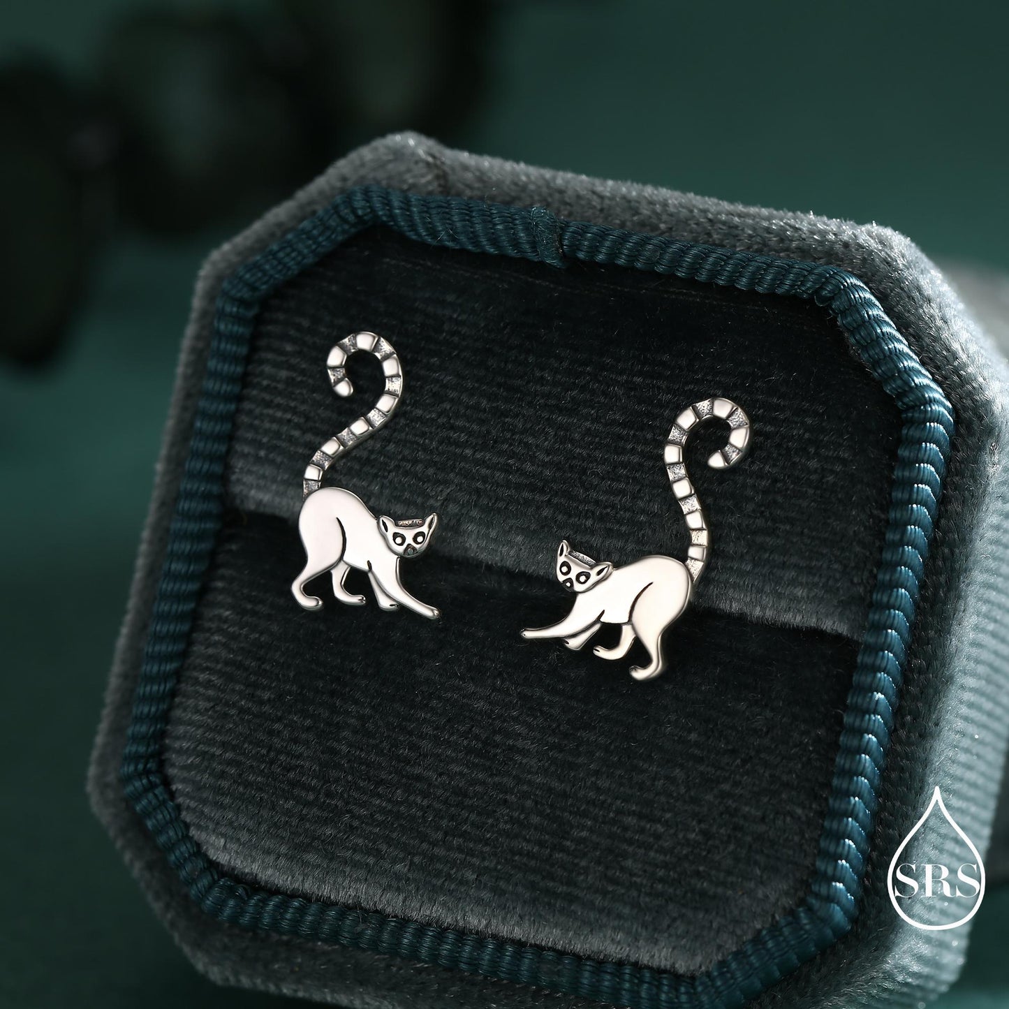 Sterling Silver Lemur Earrings | Minimalist Animal Studs | Jungle Cat Earrings | Silver Rain Silver Jewellery