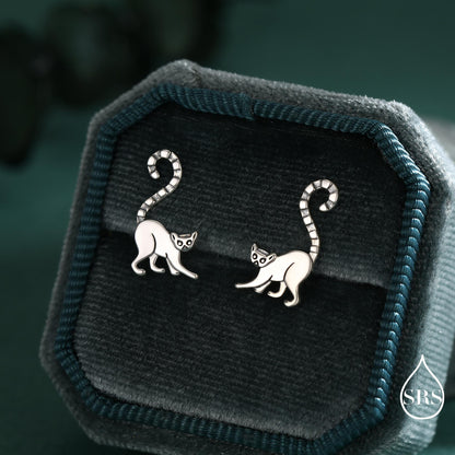 Sterling Silver Lemur Earrings | Minimalist Animal Studs | Jungle Cat Earrings | Silver Rain Silver Jewellery