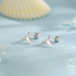 Whale Tail 18G Screw Back Earrings in Sterling Silver, Animal Earrings