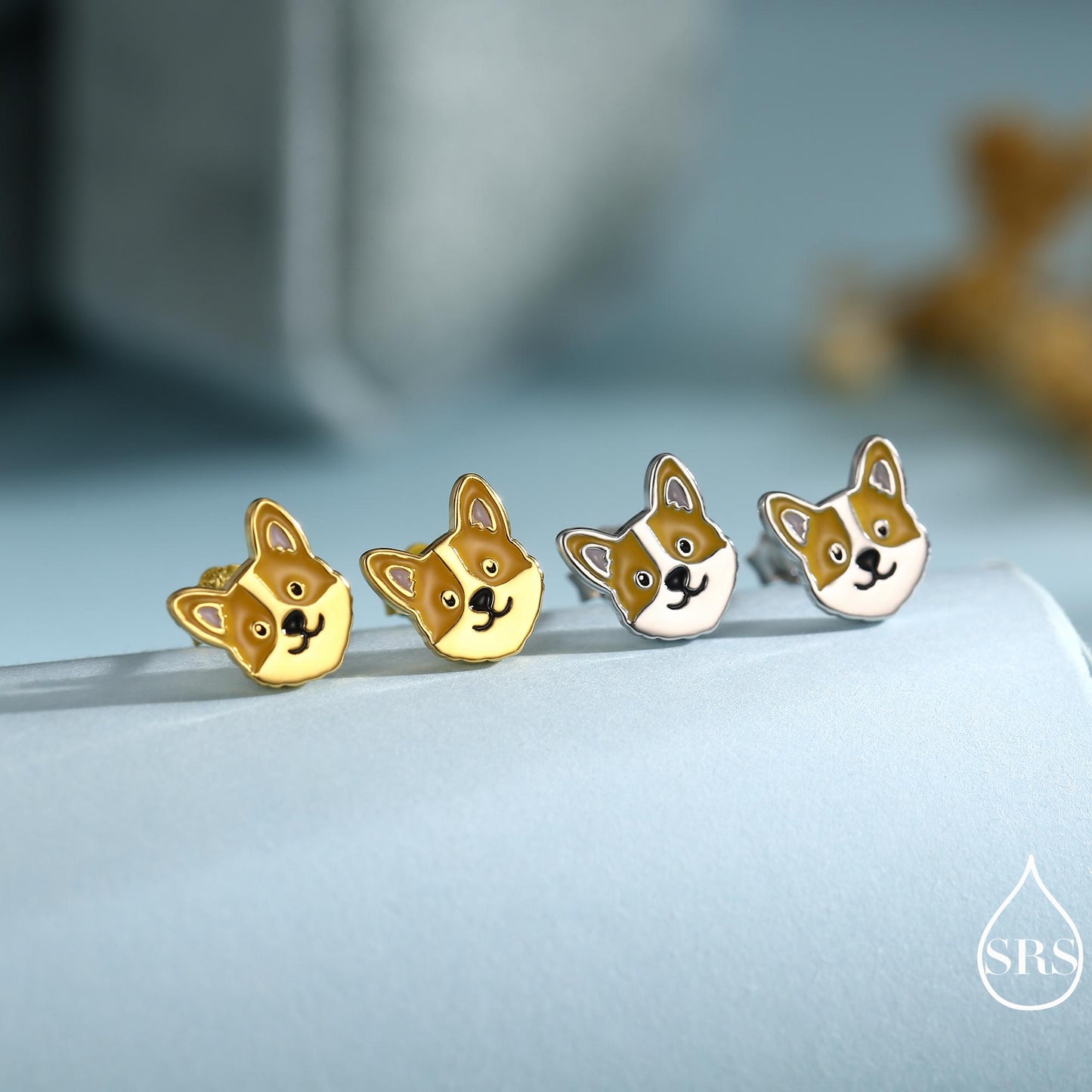 Sterling Silver Corgi Earrings | Cute Dog Studs | Silver or Gold Finish |Enamel Puppy Earrings in Sterling Silver