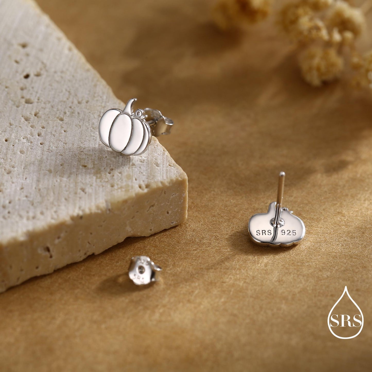 Pumpkin Internally Threaded Flat Back /Stud Earrings in Sterling Silver, Silver, Gold or Rose Gold, Tiny Pumpkin Earrings