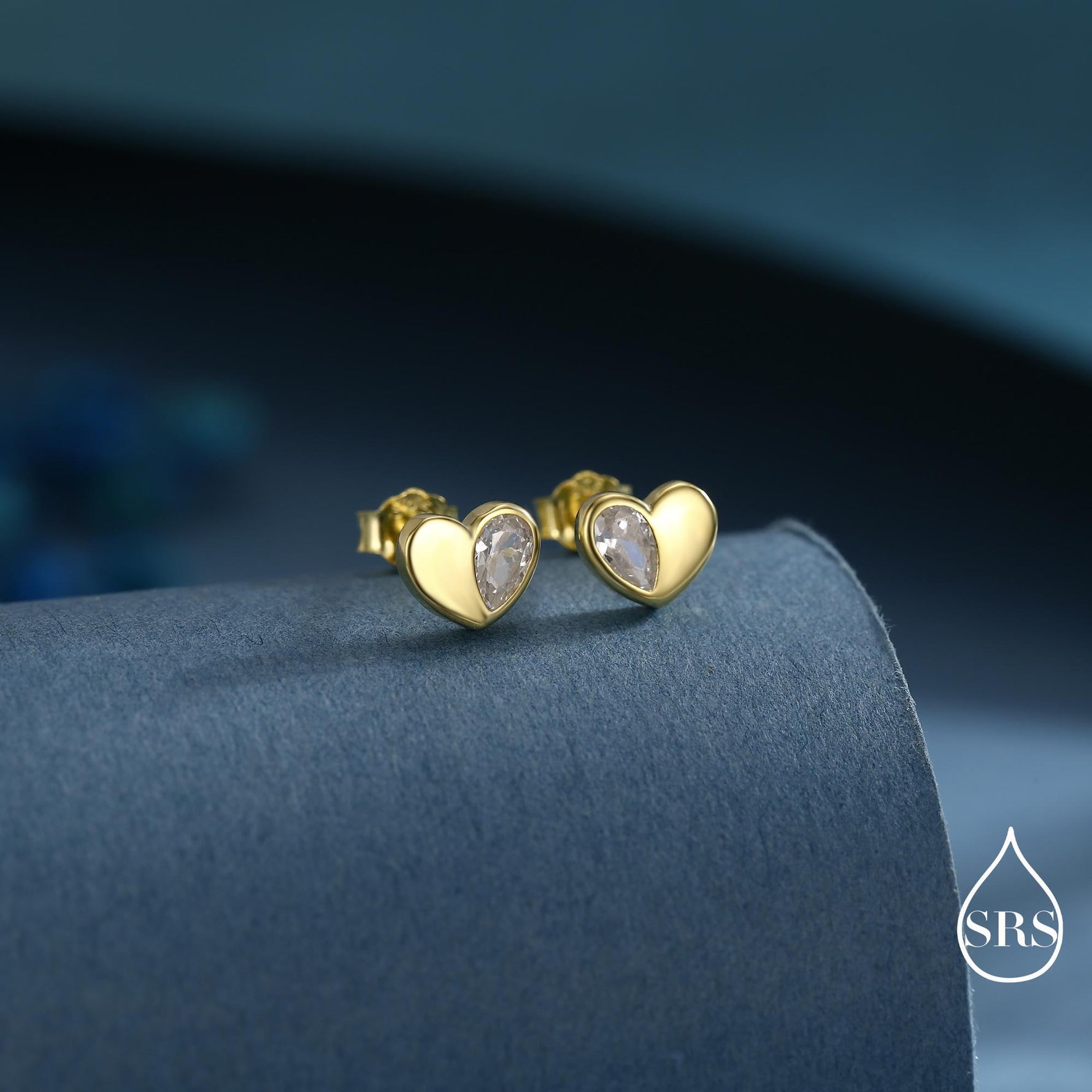 Sterling Silver CZ Heart Stud Earrings, Available in 4 Colour, Silver or Gold, CZ Heart Earrings, Dainty Heart Earrings