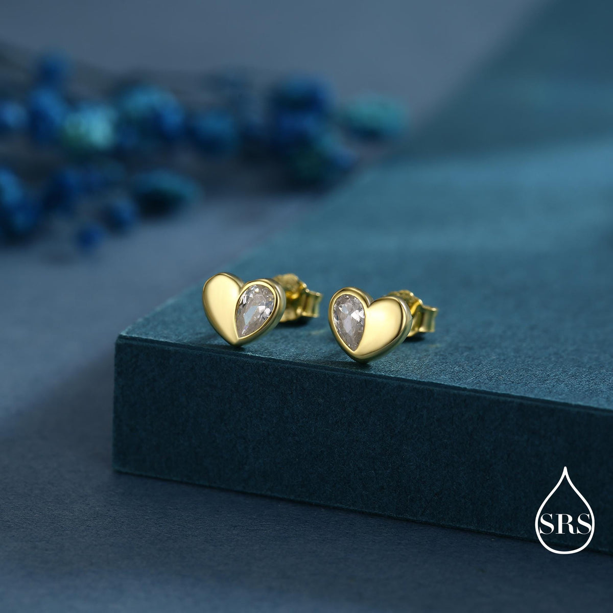 Sterling Silver CZ Heart Stud Earrings, Available in 4 Colour, Silver or Gold, CZ Heart Earrings, Dainty Heart Earrings