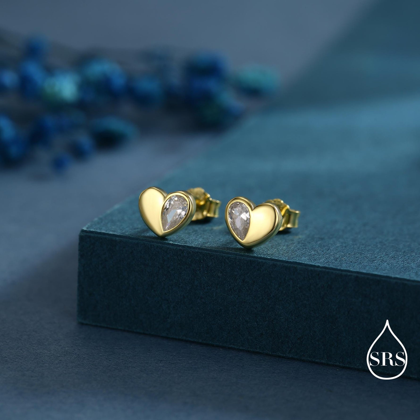 Sterling Silver CZ Heart Stud Earrings, Available in 4 Colour, Silver or Gold, CZ Heart Earrings, Dainty Heart Earrings
