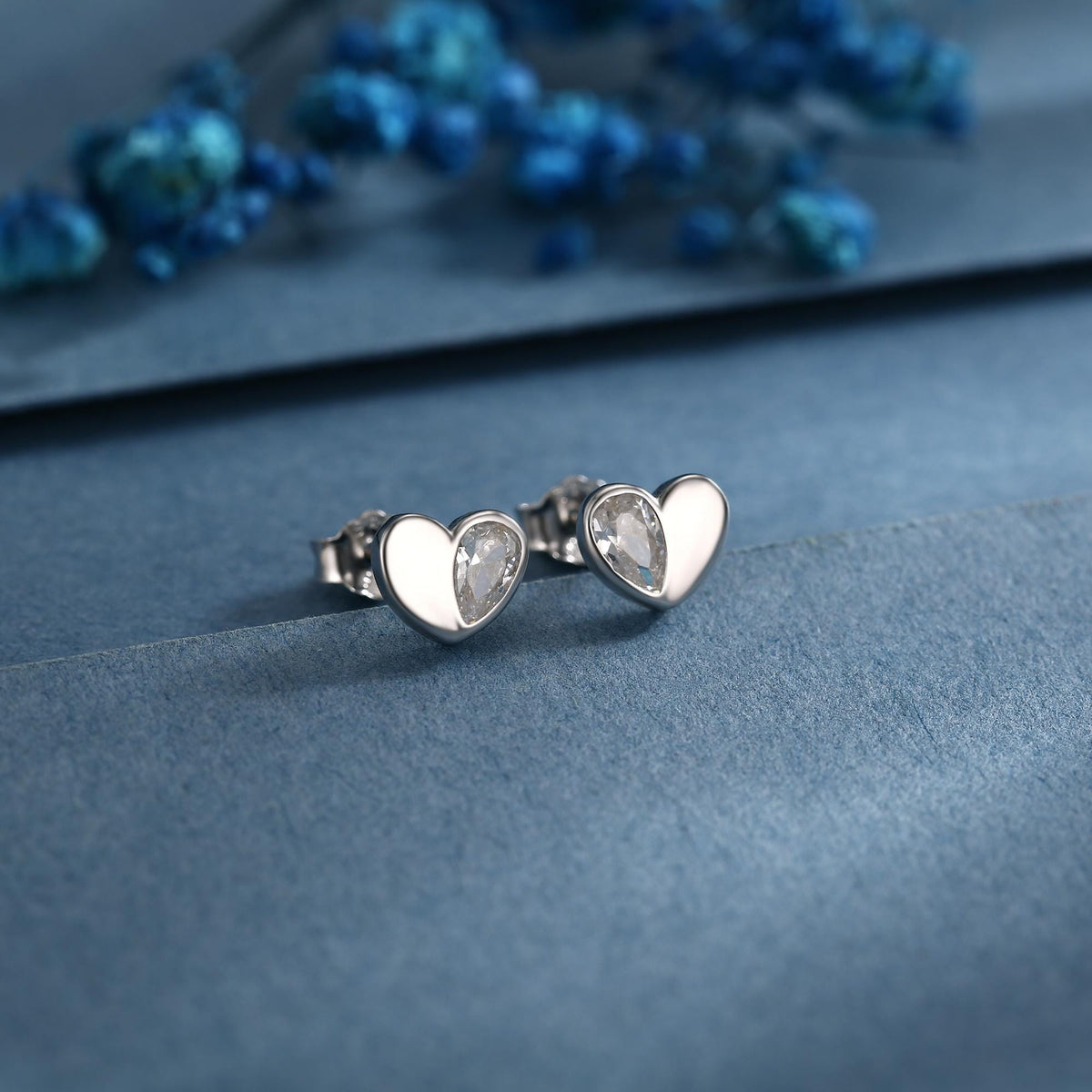 Sterling Silver CZ Heart Stud Earrings, Available in 4 Colour, Silver or Gold, CZ Heart Earrings, Dainty Heart Earrings