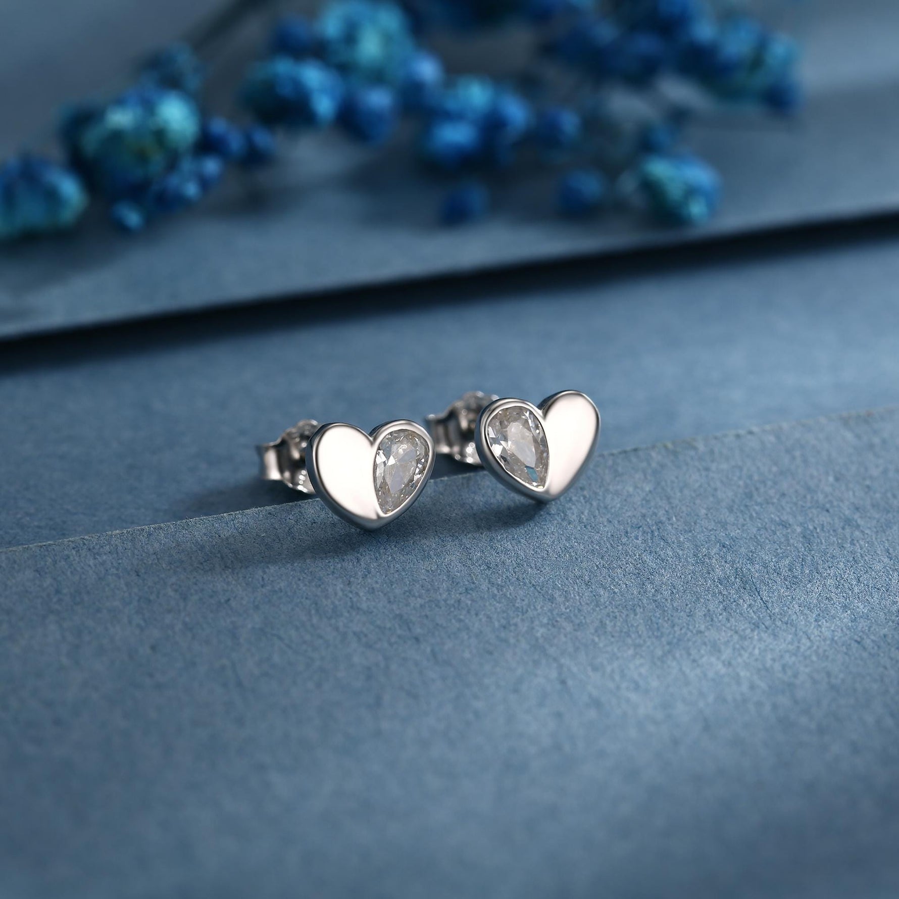 Sterling Silver CZ Heart Stud Earrings, Available in 4 Colour, Silver or Gold, CZ Heart Earrings, Dainty Heart Earrings