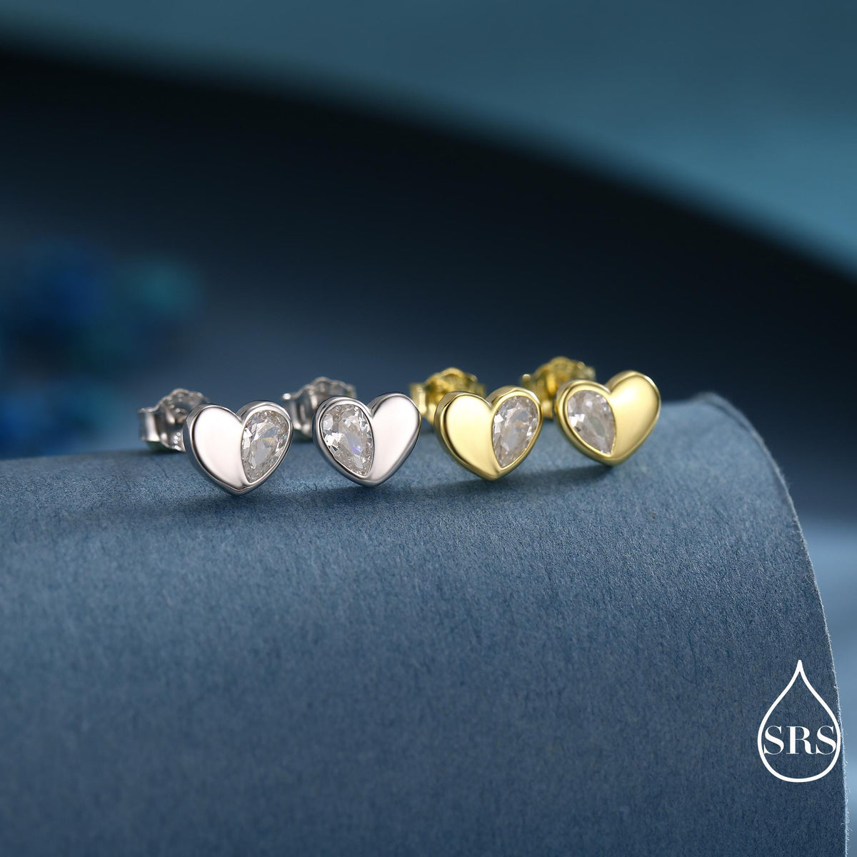 Sterling Silver CZ Heart Stud Earrings, Available in 4 Colour, Silver or Gold, CZ Heart Earrings, Dainty Heart Earrings