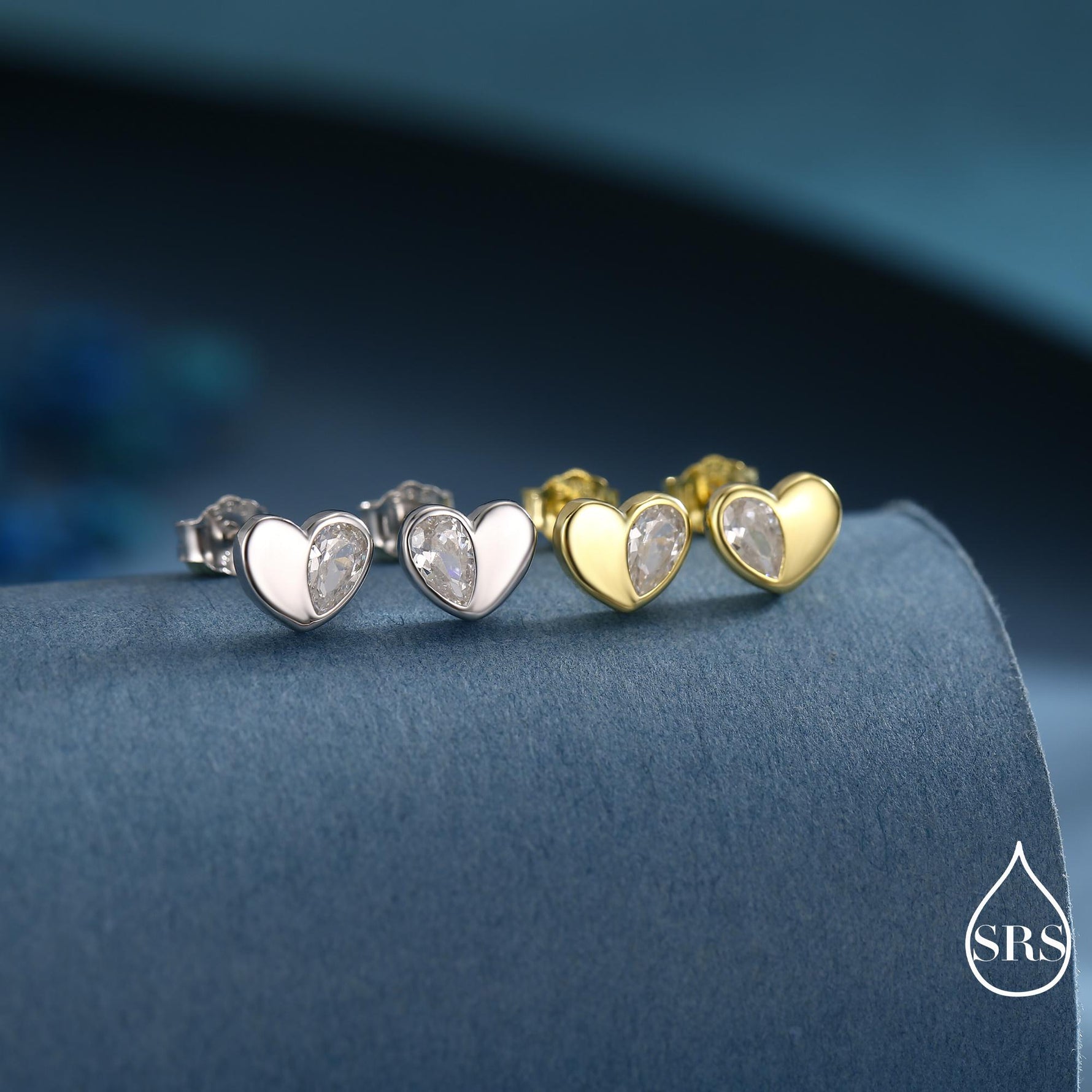 Sterling Silver CZ Heart Stud Earrings, Available in 4 Colour, Silver or Gold, CZ Heart Earrings, Dainty Heart Earrings