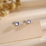 Moonstone Stud Earrings in Sterling Silver, Six Prong Lab Moonstone Stud, Aurora Stone Stud Earrings, 3mm Aurora Crystal Dot Earrings
