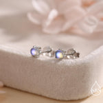 Moonstone Stud Earrings in Sterling Silver, Six Prong Lab Moonstone Stud, Aurora Stone Stud Earrings, 3mm Aurora Crystal Dot Earrings