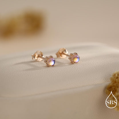 Very Tiny Moonstone Internally Threaded Flat Back/Screw back(Barbell)/ Stud Earrings in Sterling Silver, Lab Moonstone Earrings, Piercing