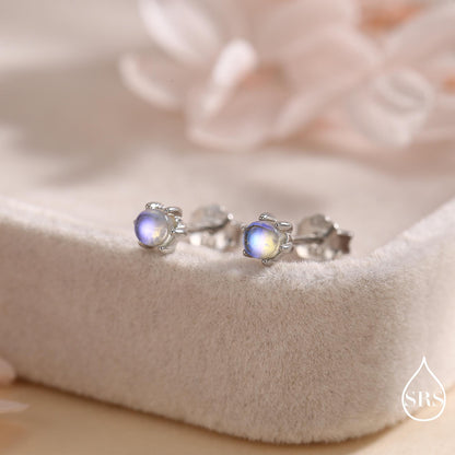 Very Tiny Moonstone Internally Threaded Flat Back/Screw back(Barbell)/ Stud Earrings in Sterling Silver, Lab Moonstone Earrings, Piercing