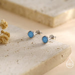Sterling Silver Turquoise Stud Earrings, 3 or 4mm, Blue or Green Turquoise Gemstone, Bezel, Minimalist December Birthstone