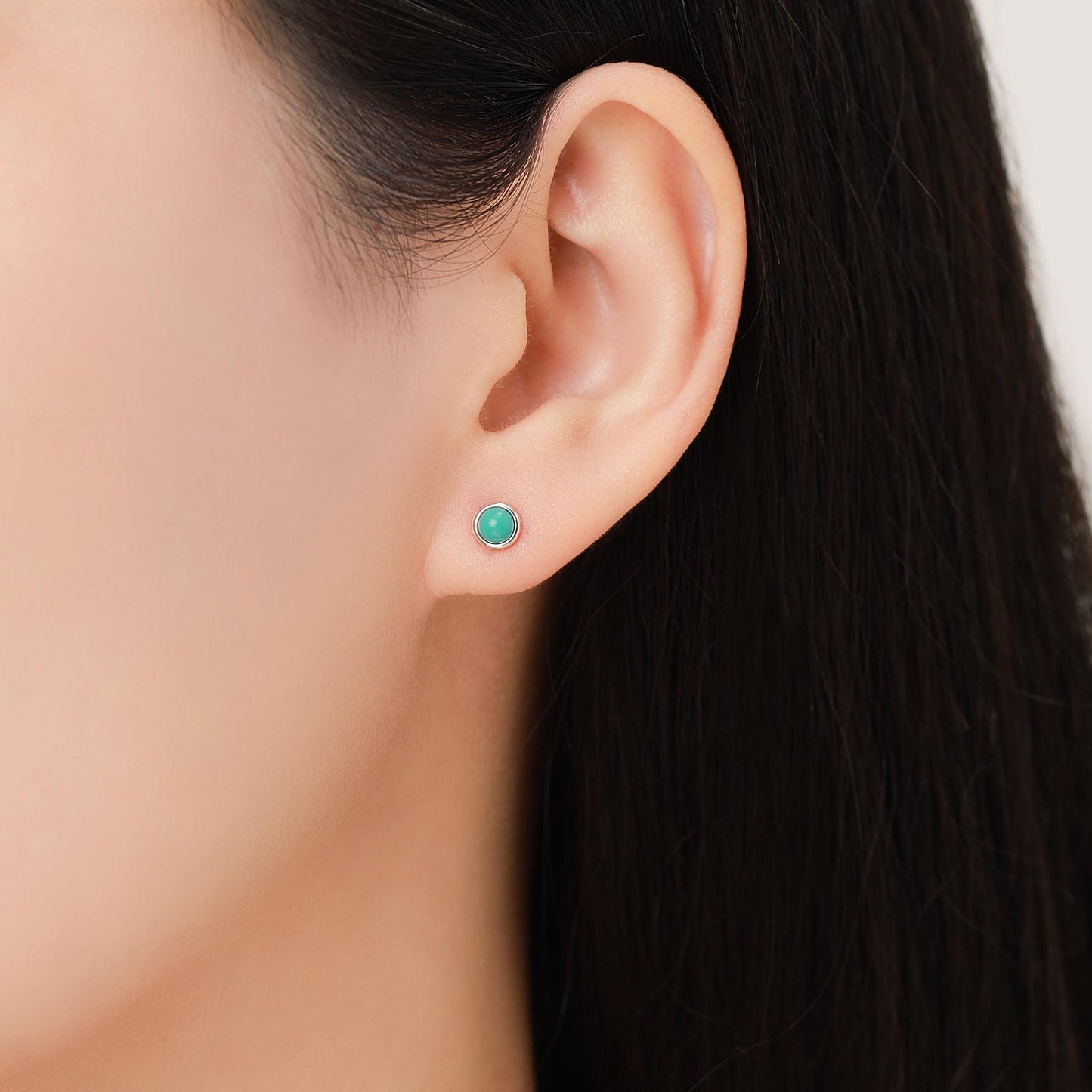 Sterling Silver Turquoise Stud Earrings, 3 or 4mm, Blue or Green Turquoise Gemstone, Bezel, Minimalist December Birthstone