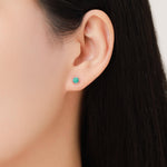 Sterling Silver Turquoise Stud Earrings, 3 or 4mm, Blue or Green Turquoise Gemstone, Bezel, Minimalist December Birthstone