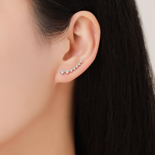 Sterling Silver Ear Crawler Earrings with Sparkly CZ Crystals, Silver, Gold or Rose Gold