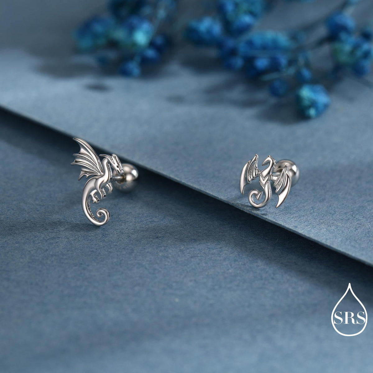 Mismatched Dragon 18G Screw Back in Sterling Silver