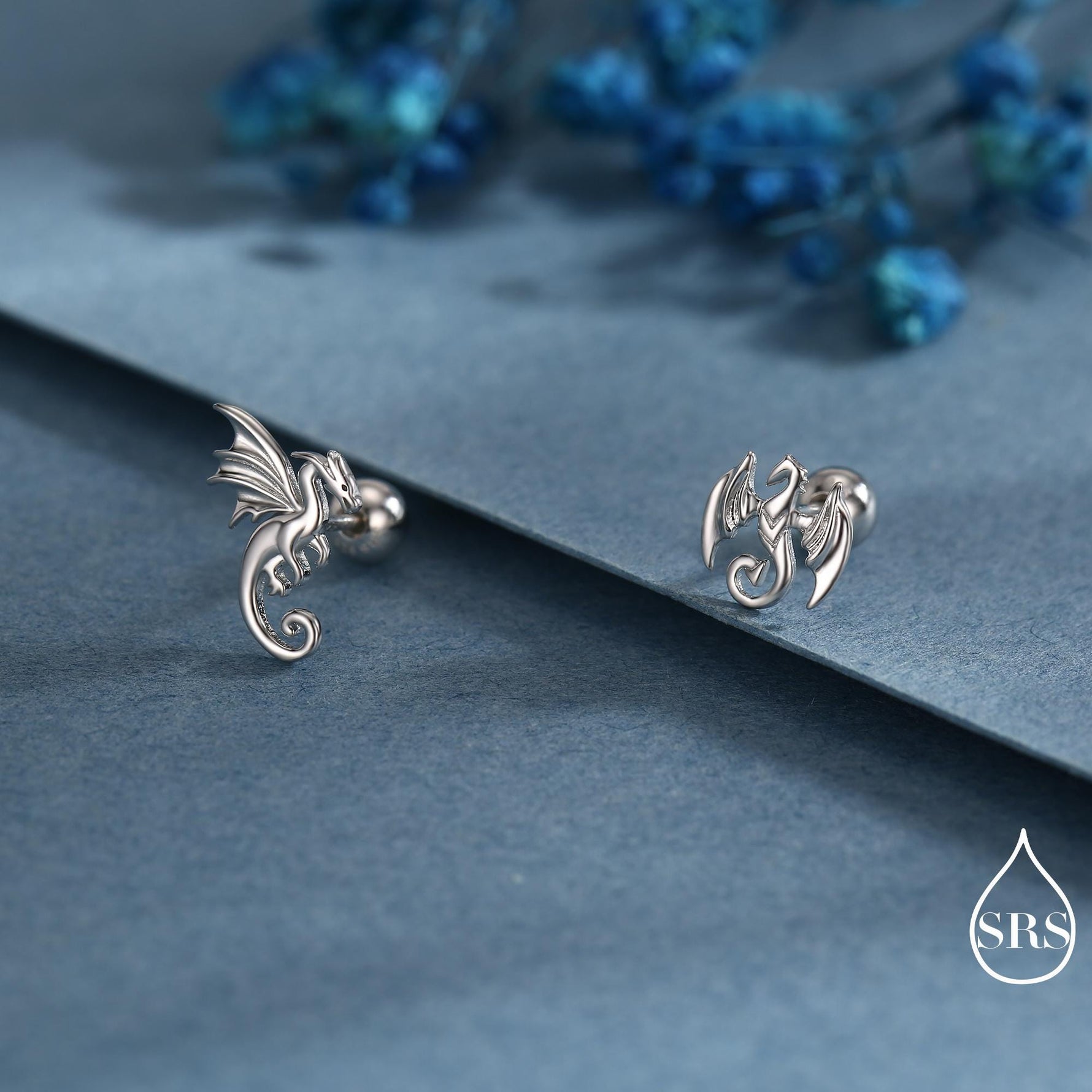 Mismatched Dragon 18G Screw Back in Sterling Silver